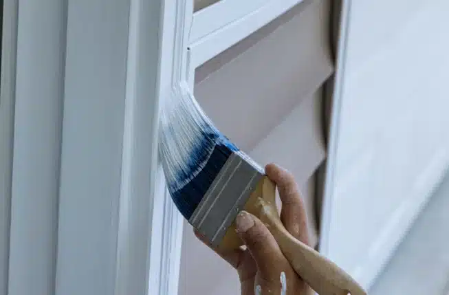 close up of painting exterior trim white